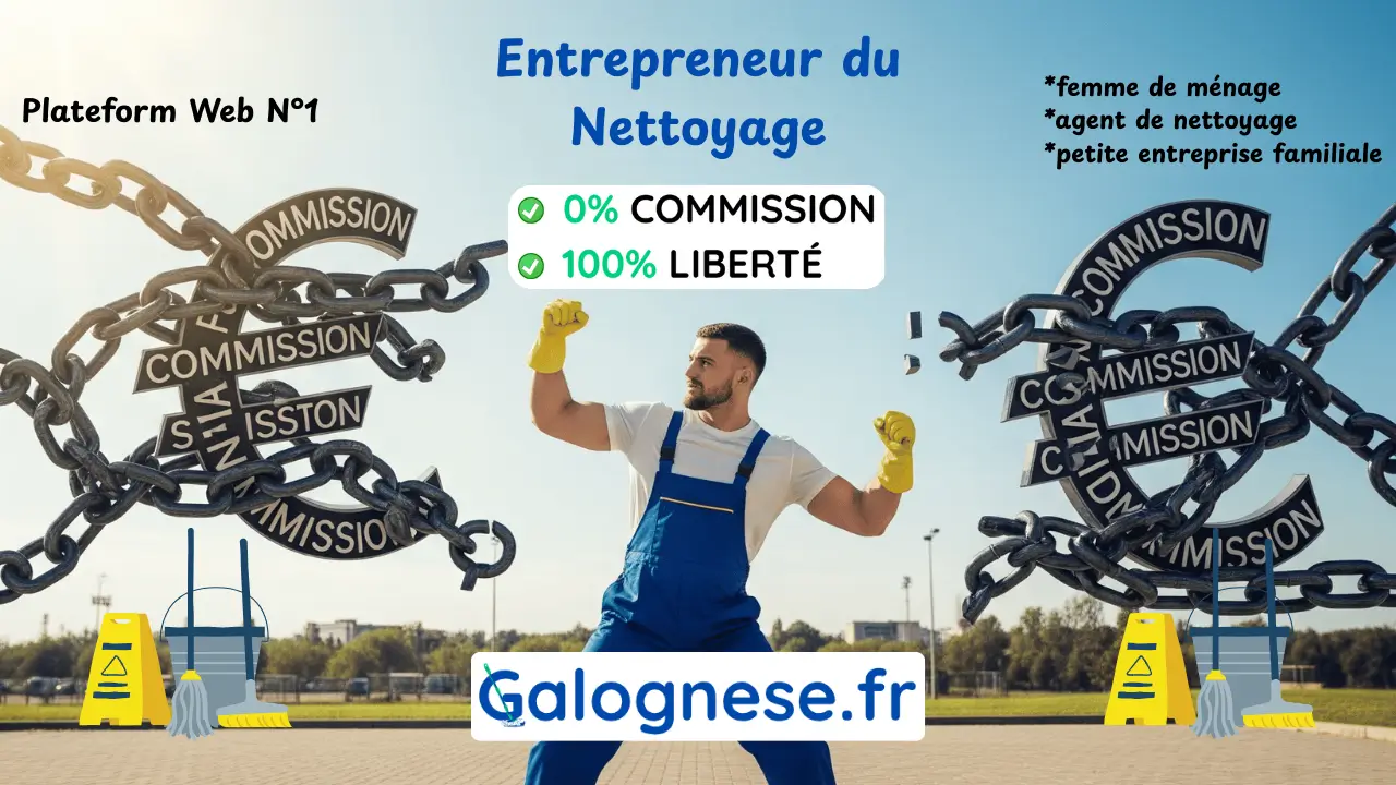 Auto-entrepreneur du nettoyage brisant les chaînes des commissions - Galognese.fr, la plateforme sans commission pour femmes de ménage, agents de nettoyage et petites entreprises familiales